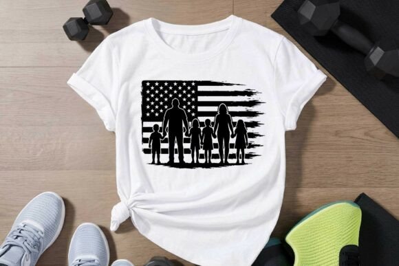4th of July American Family Silhouette
