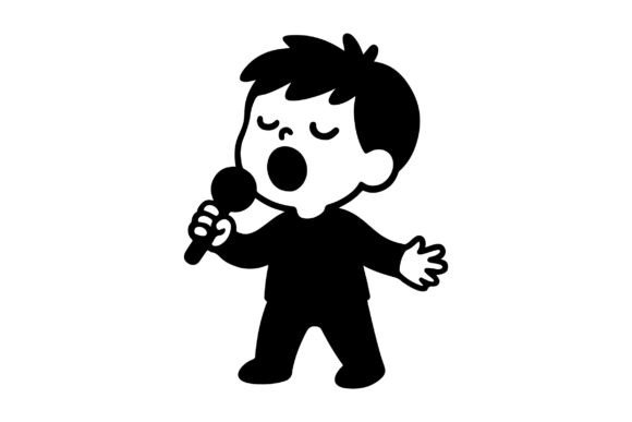 Boy Singing into Microphone SVG Vector Review