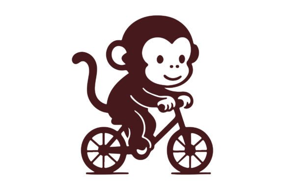 Cute Baby Monkey Riding Bicycle Clipart