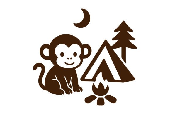 Cute Cartoon Monkey Camping Outdoors SVG