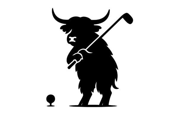 Highland Cow Playing Golf SVG PNG Vector