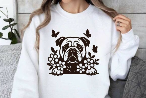 Peeking Floral Bulldog SVG PNG Clipart