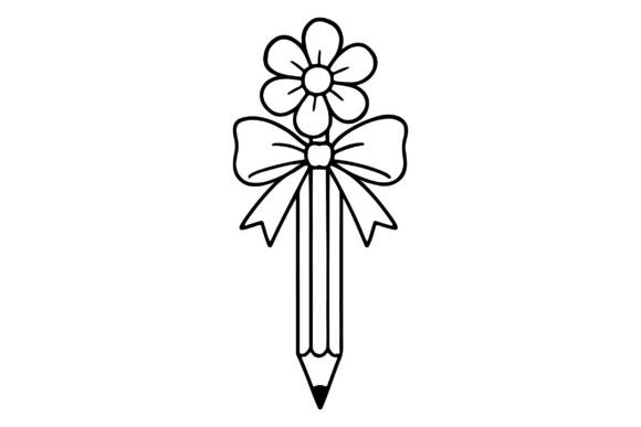 Pencil Flower Bow Clipart Vector Design Review