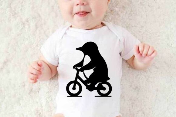 Penguin Riding Bike Clipart SVG Design