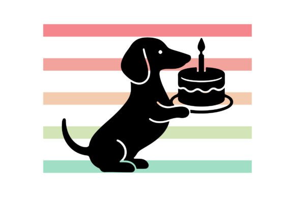 Striped Dachshund Holding Cake SVG PNG Review
